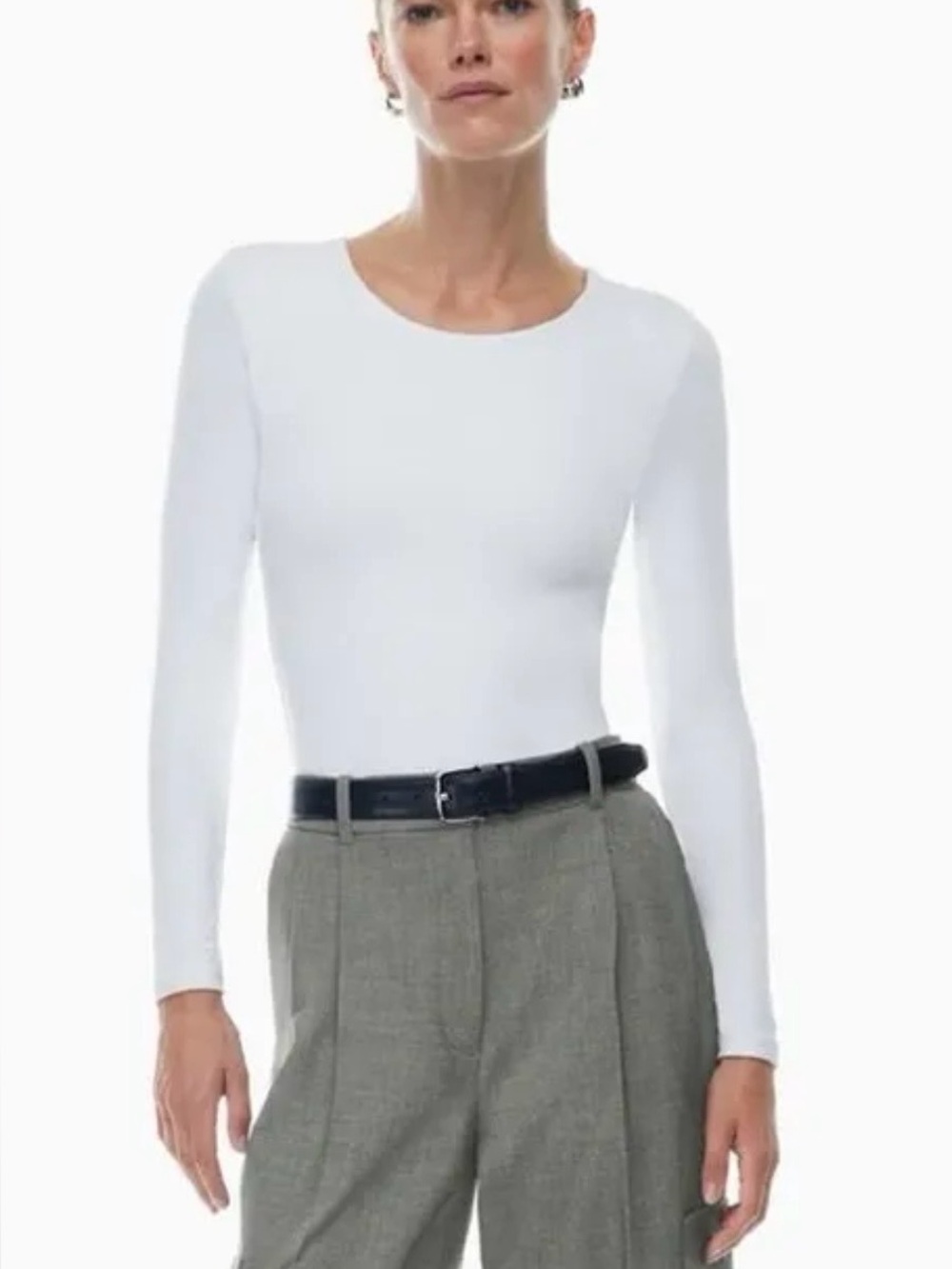Aritzia babaton contour crew thong White Long-Sleeve Bodysuit